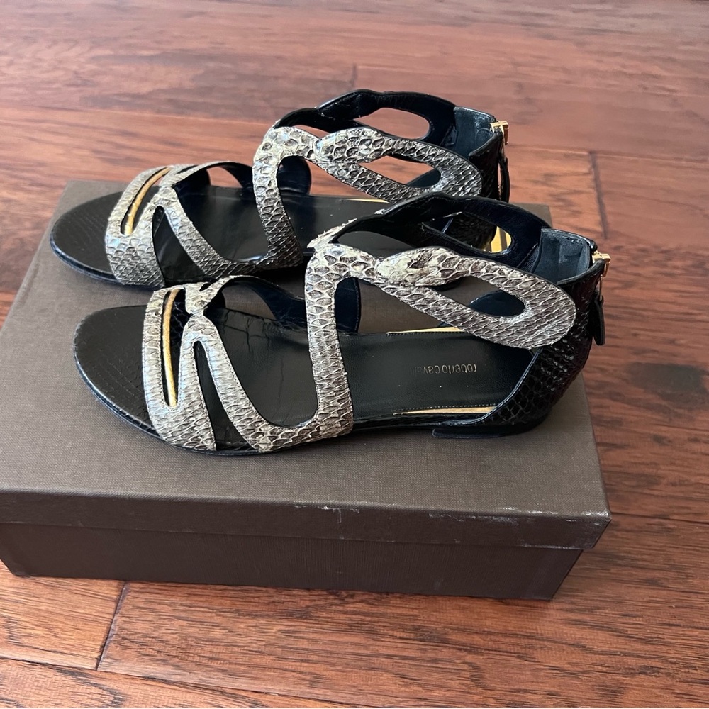 Roberto Cavalli Snake Low Heel Sandal